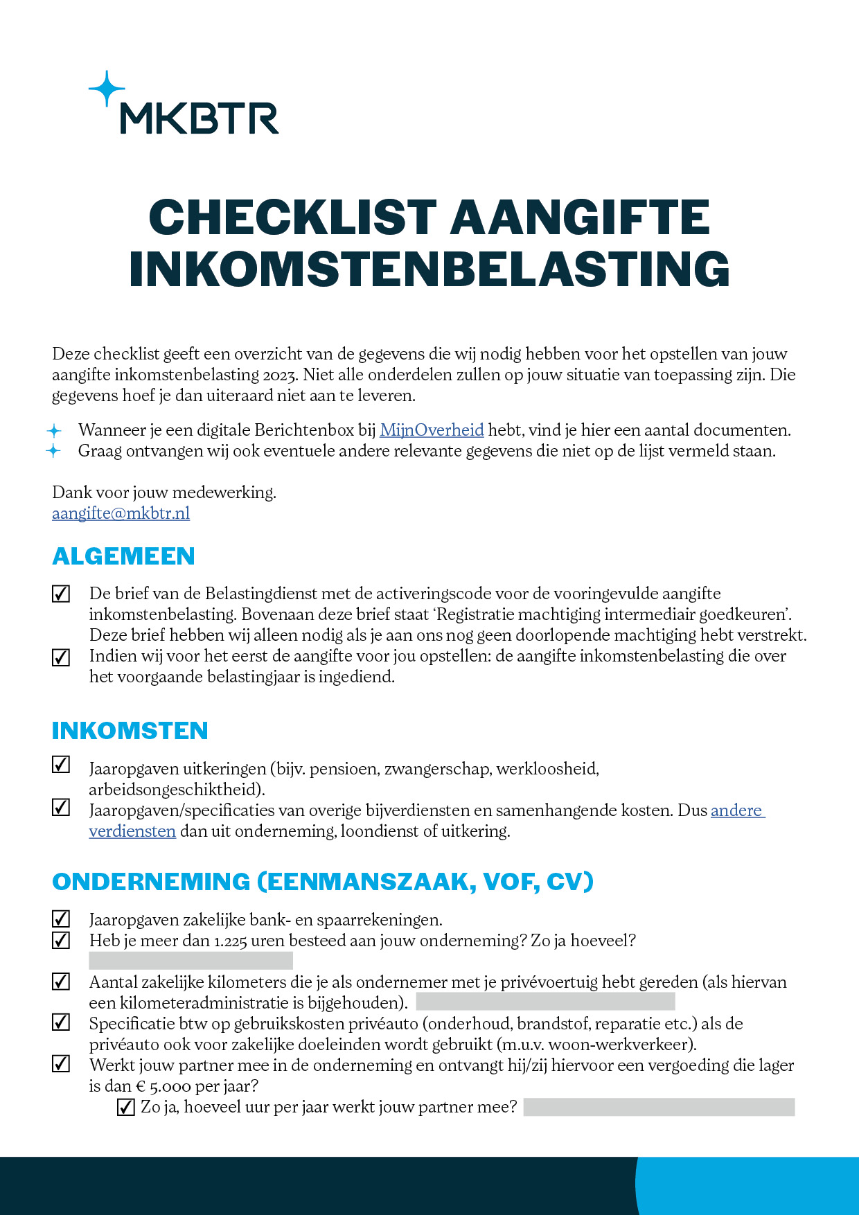 Checklist Inkomstenbelasting MKBTR